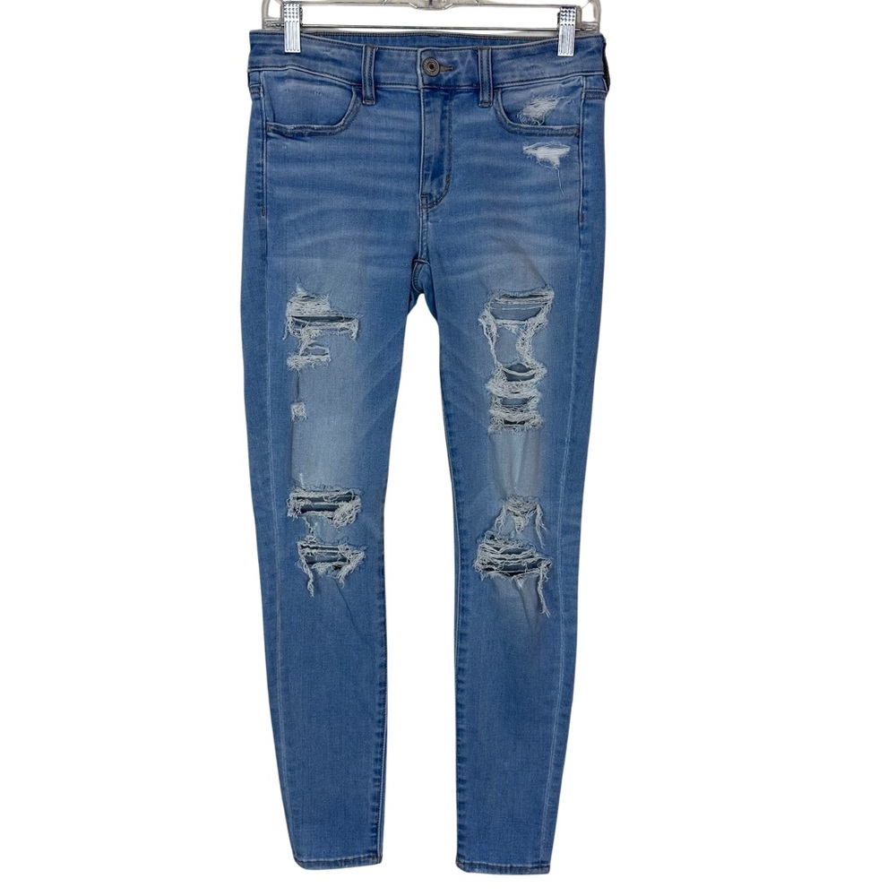 American Eagle Skinny Next Level Stretch Distressed Light Wash Midrise Jeans 6
